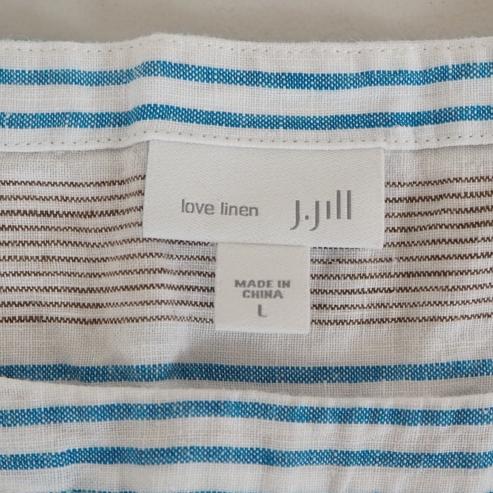 J. Jill Love Linen Sleeveless Striped Shift‎ Dress Women's Large Pockets Coastal - Picture 4 of 9